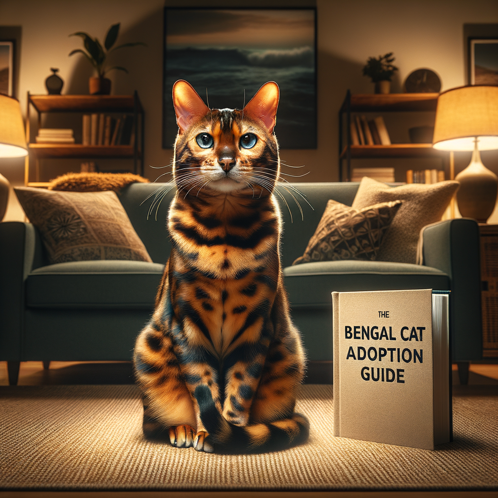 Bengal cat adoption and care tips illustrated by a professional Bengal cat in a prepared home environment, symbolizing the smooth transition and understanding of Bengal cat behavior after adopting.