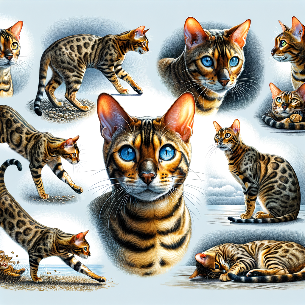 Insightful illustration of Bengal Cat behavior, showcasing unique personality traits, quirks, and potential behavioral issues to deepen understanding of Bengal Cats.