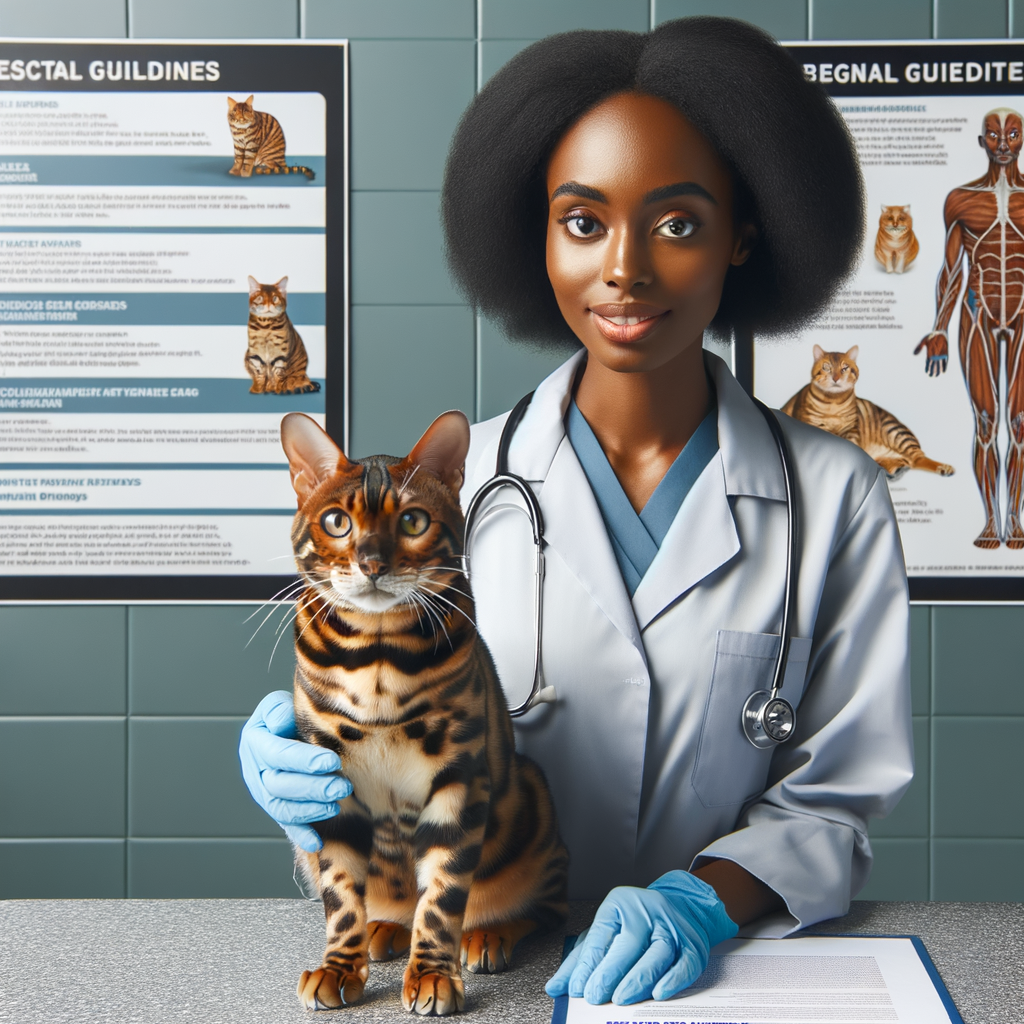 Veterinarian performing a Bengal Cat Health Check, demonstrating Prioritizing Cat Health and Essential Guidelines for Bengal Cats, including a Healthy Bengal Cat Diet and common Bengal Cat Health Problems.