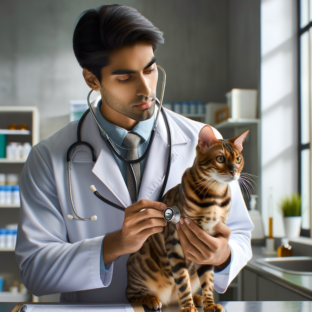 Veterinarian conducting a Bengal Cat Check-up, highlighting the Importance of Cat Health Check-ups for Bengal Cat Health Maintenance and early detection of Bengal Cat Health Issues.
